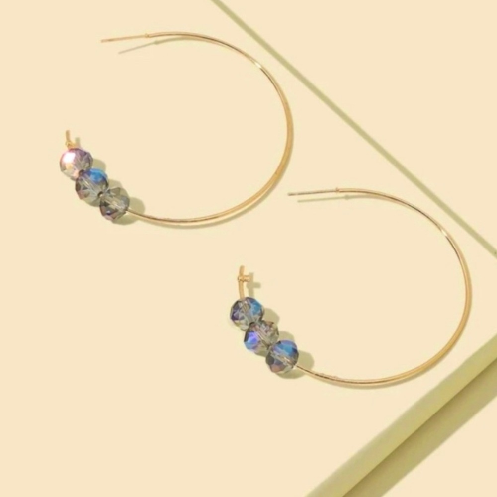 NEW! Iridescent beaded gold hoop earrings